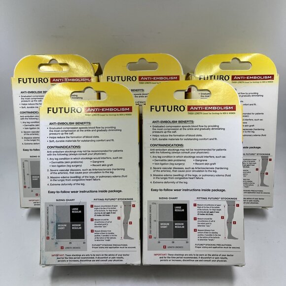 Futuro Anti-Embolism Stockings Unisex M White Thigh Length 541700 Lot Of 5 - Picture 5 of 6
